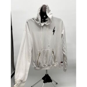 Aviator Nation White Pullover Hoodie Lightning Bolt Zip Sweatshirt Men's M